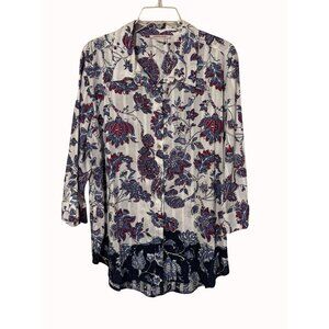 Allison Daley‎ Floral Print Button-Up Shirt XL 100% Cotton Multicolored Design